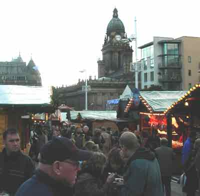 The giftand food stalls & Leeds Town Hall