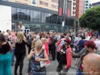 Crowds in front of Jury Inns at Brewery Wharf
